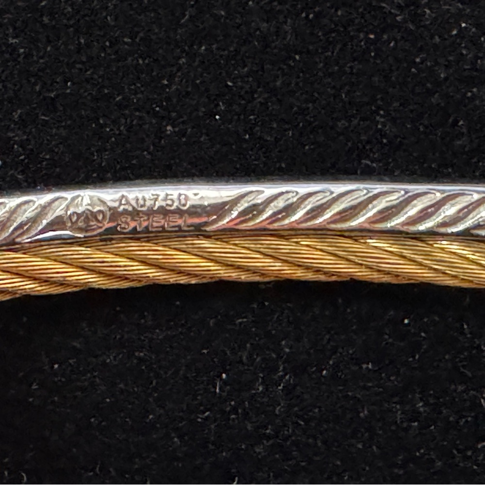 Phillip Charriol 18k Yellow Gold and Diamond Steel Cable Bracelet .19cm - Picture 8 of 11